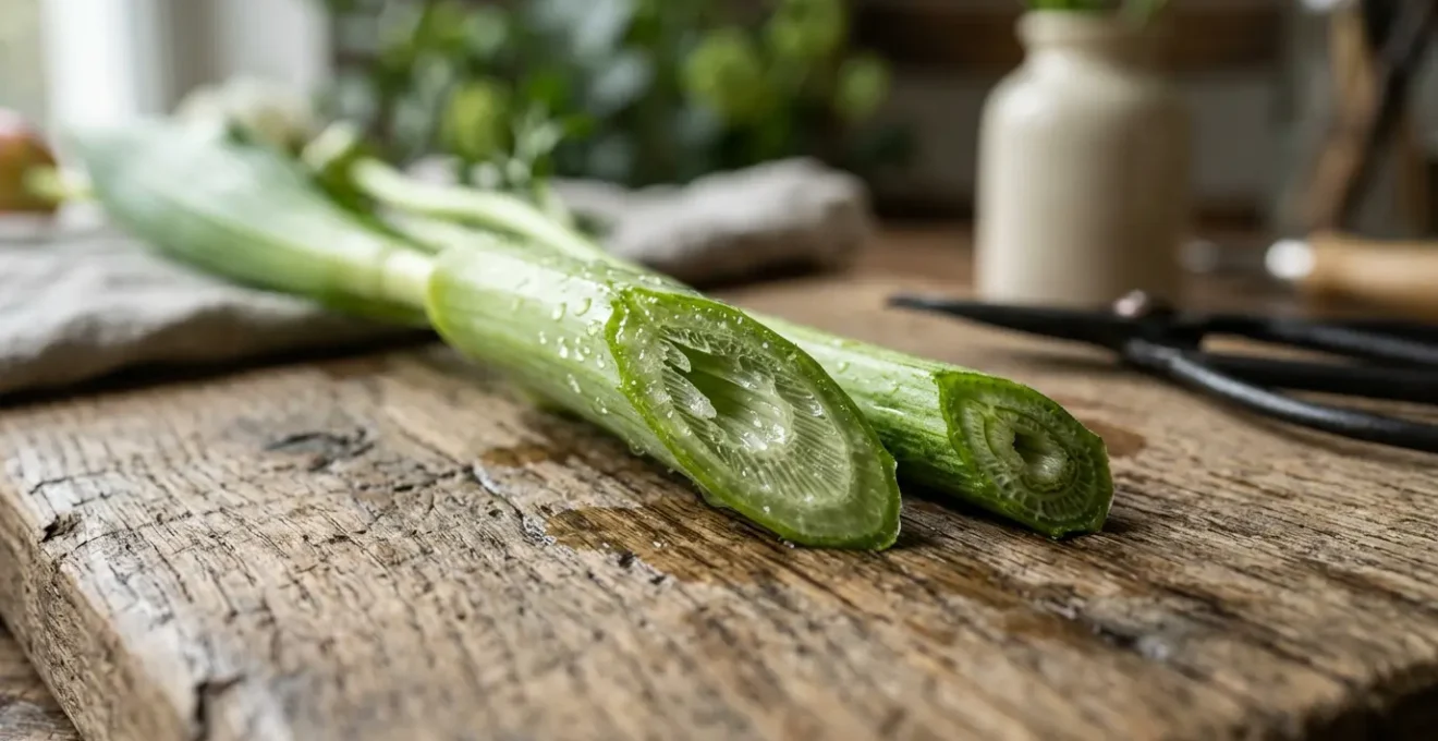 Close-up of freshly cut spring flower stems showing clean angled cuts with water droplets, shallow depth of field focusing on vascular tissue details