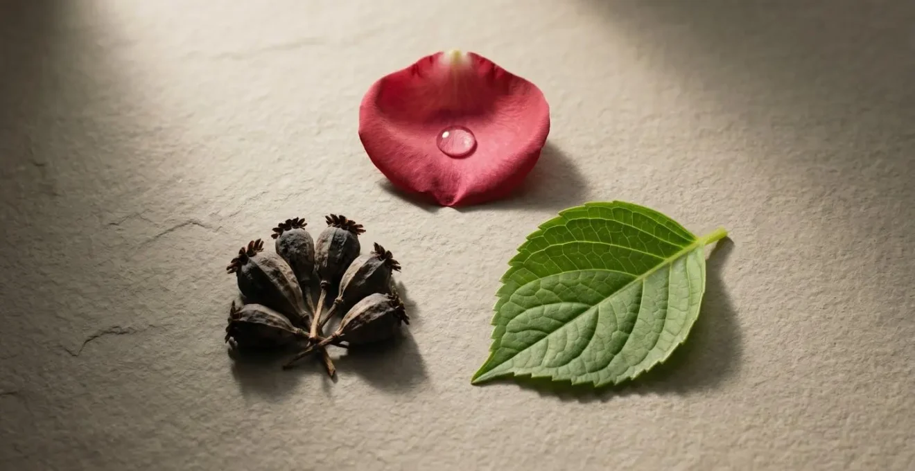 Symbolic arrangement showing three natural elements representing the Botrytis infection triangle