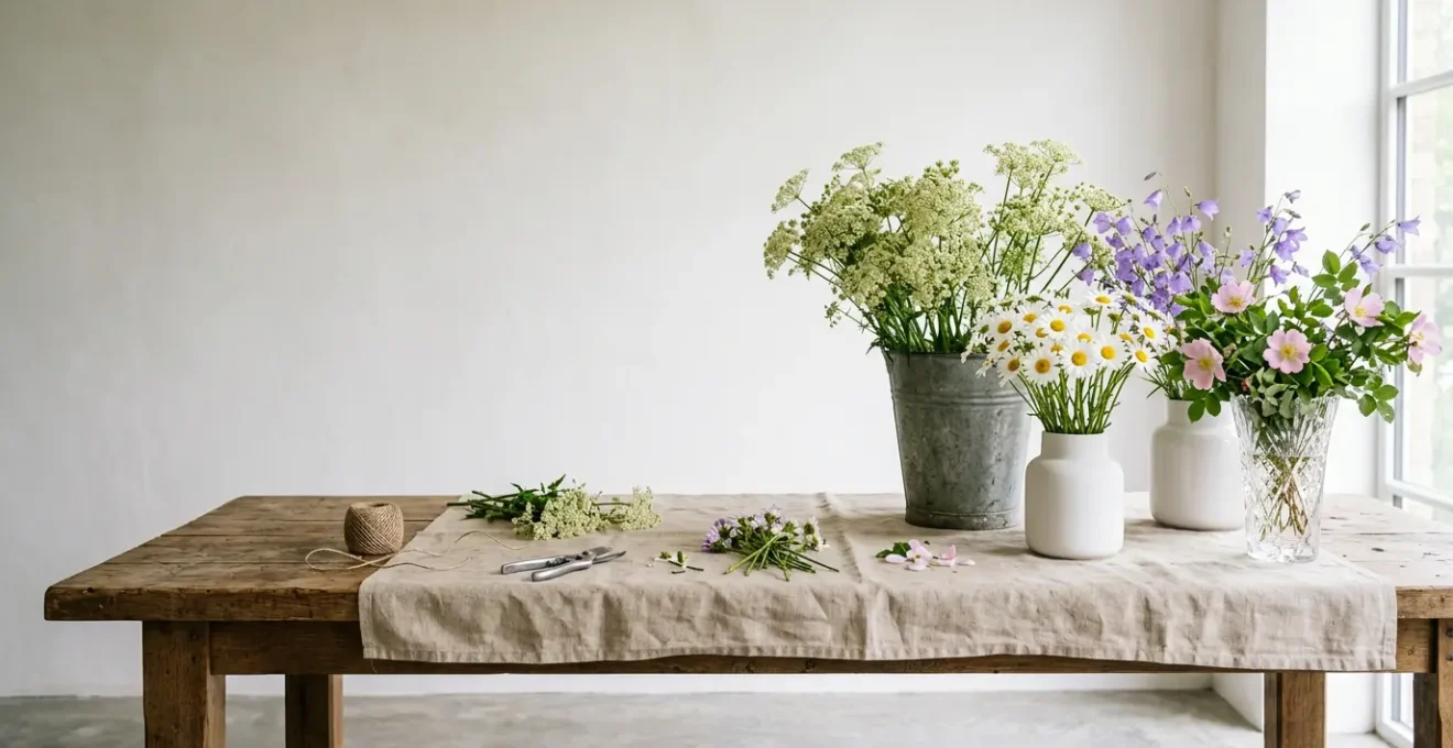 British native wildflowers arranged in a professional commercial floral display