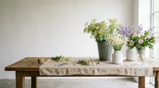 British native wildflowers arranged in a professional commercial floral display