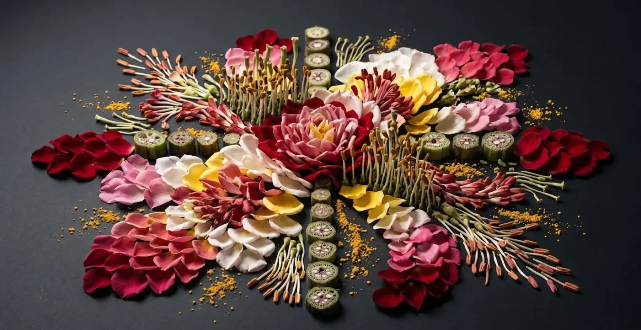 Abstract botanical sculpture using deconstructed flower elements as raw materials