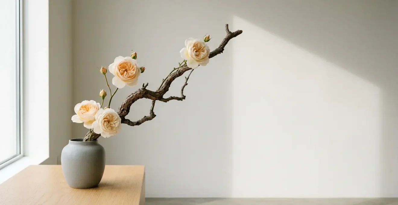 Minimalist floral arrangement emphasizing negative space and breathing room in contemporary design