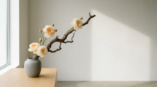Minimalist floral arrangement emphasizing negative space and breathing room in contemporary design